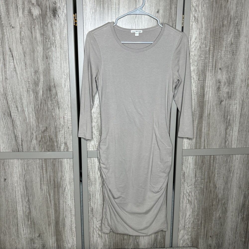 James Perse Dress Ruched Stretch Lined Beige Color